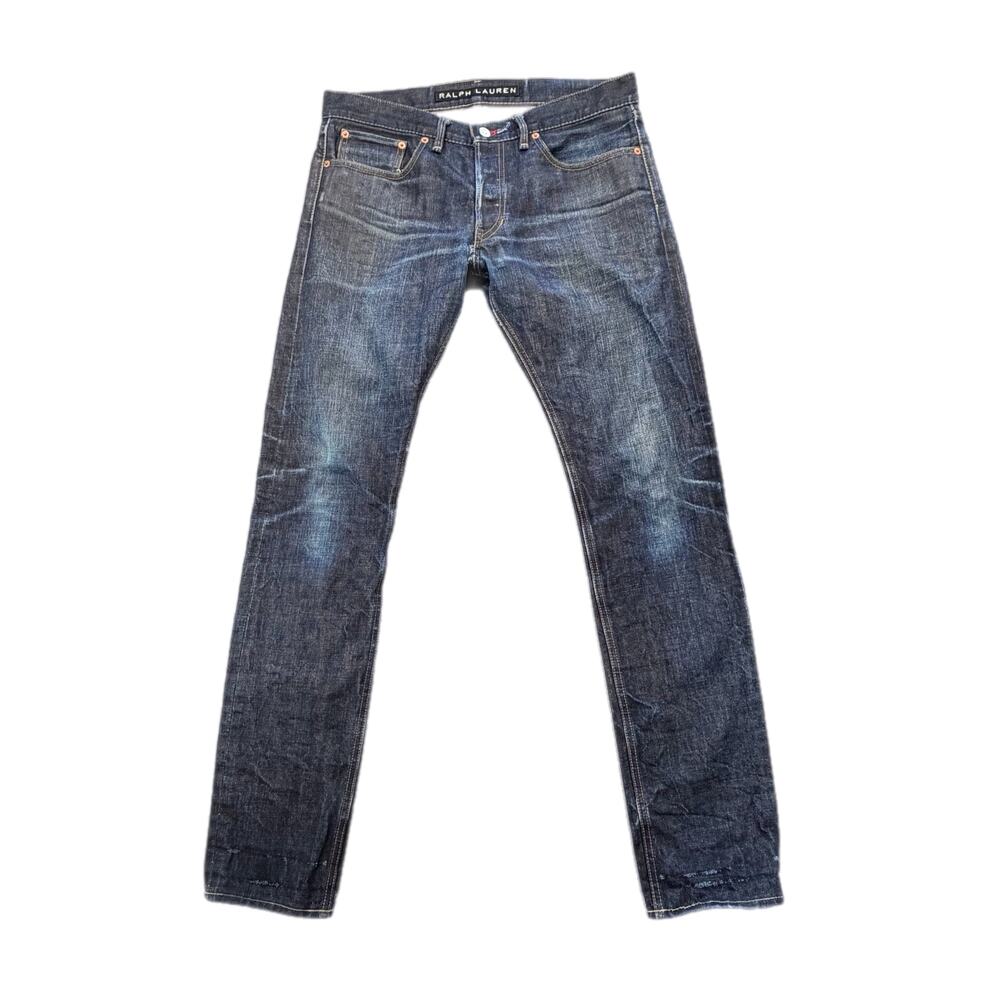 Ralph Lauren Black Label Men's 32x33 Dark Button Fly Slim Distressed Denim Jeans